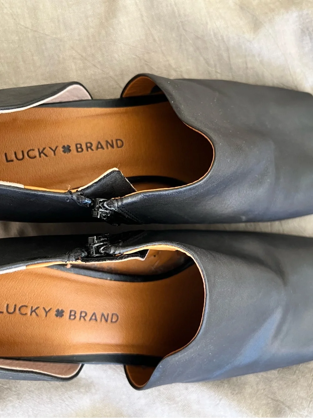 Lucky Brand Black Leather Open-Side Block Heel Sandals